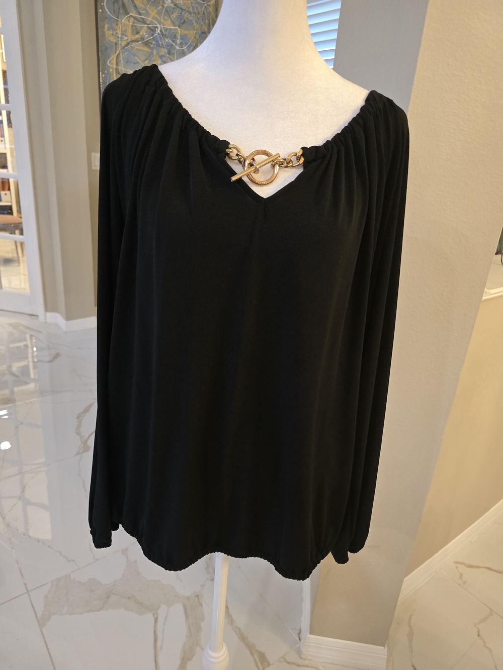 MICHAEL Michael Kors Black Tunic with Gold Chain Accent